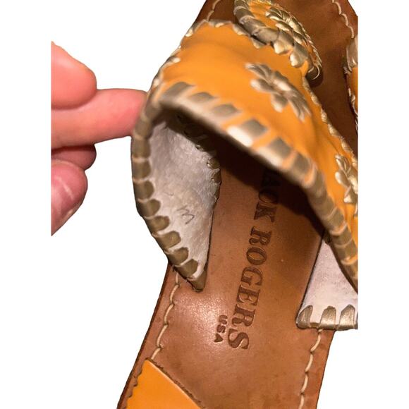 Jack Rogers Jack Flat Leather Thongs Sandals Orange Gold Women's Size 6 - Picture 5 of 10